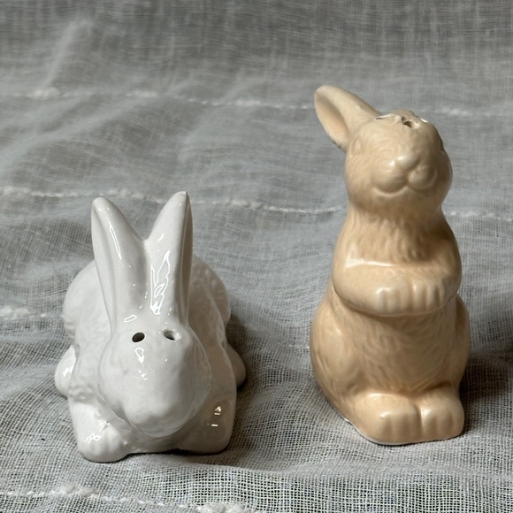 Ankyo Ceramic Bunny Rabbit Salt & Pepper Shakers Neutrals NWOT 3.5" & 4.25" Tall - Picture 11 of 13